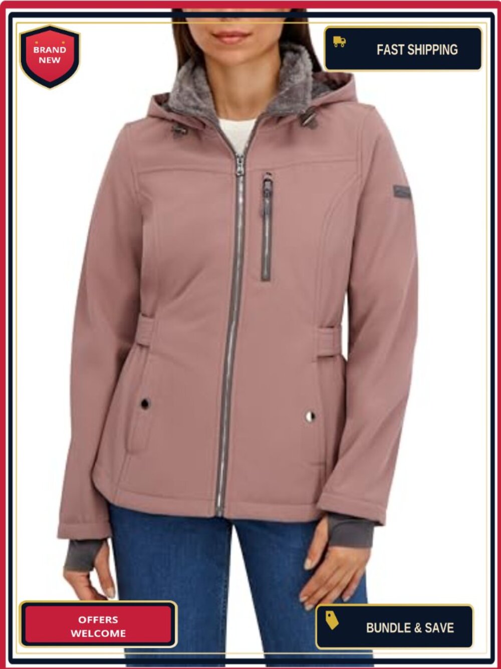 Women's Softshell Jacket Water Resistant Windbreaker Faux Fur Lining